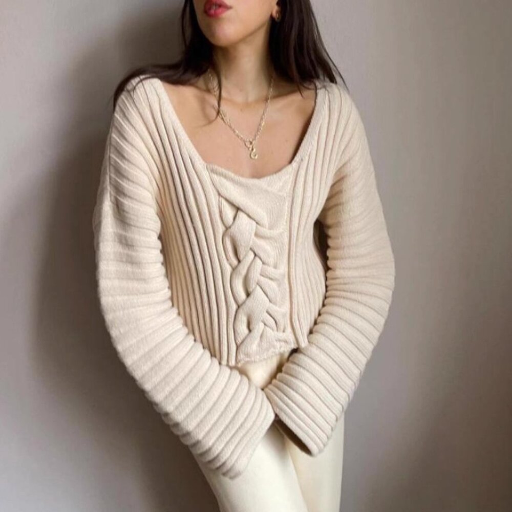 NWT House Of Dagmar Sasha Sweater Cropped Jumper Ivory Cream White Quiet Lux